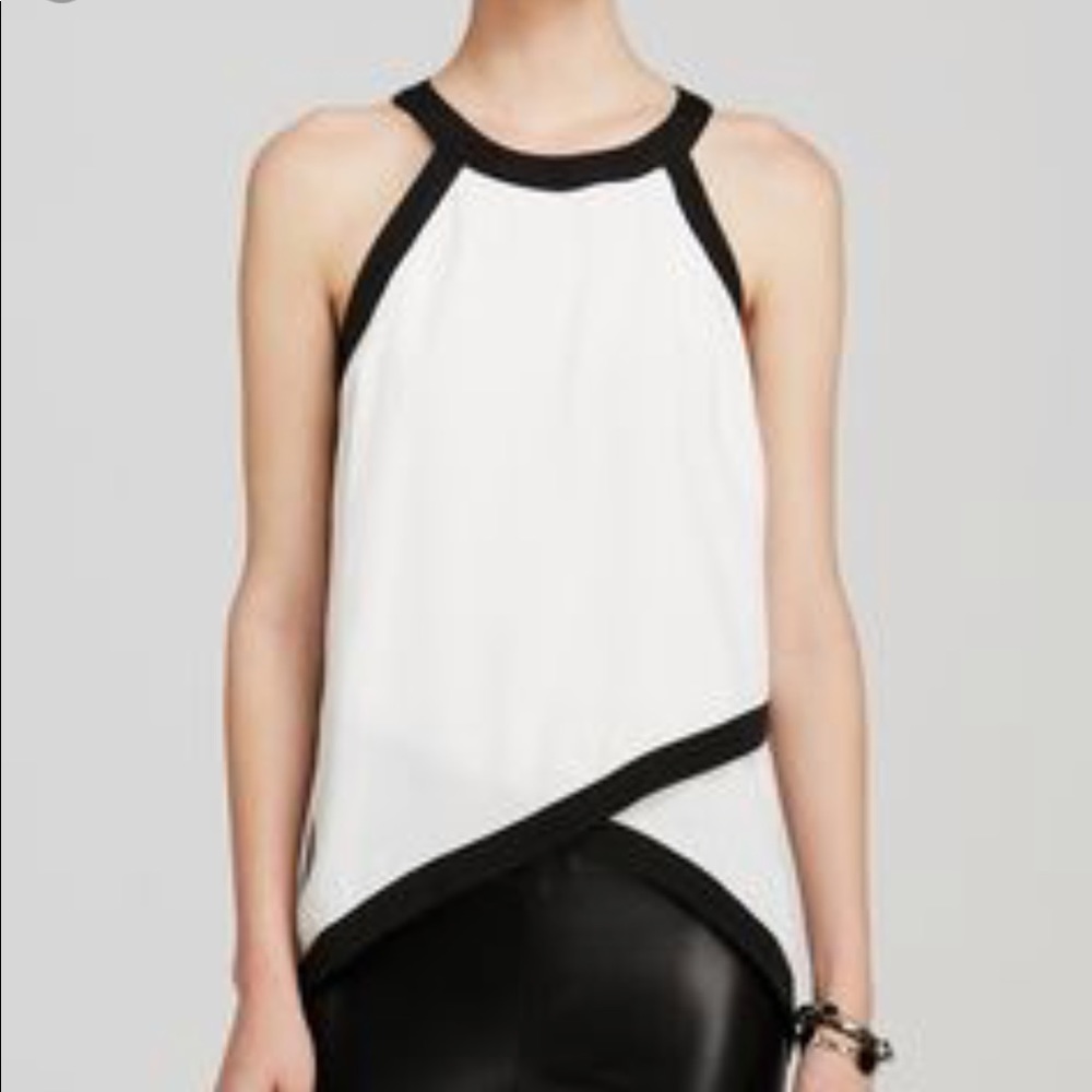 AQUA high neck a symmetrical hem on white blouse